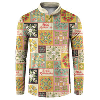 Mele Kalikimaka Hawaii Christmas Button Sweatshirt Melemele Mama Seamless Floral Motif - Polynesian Pride