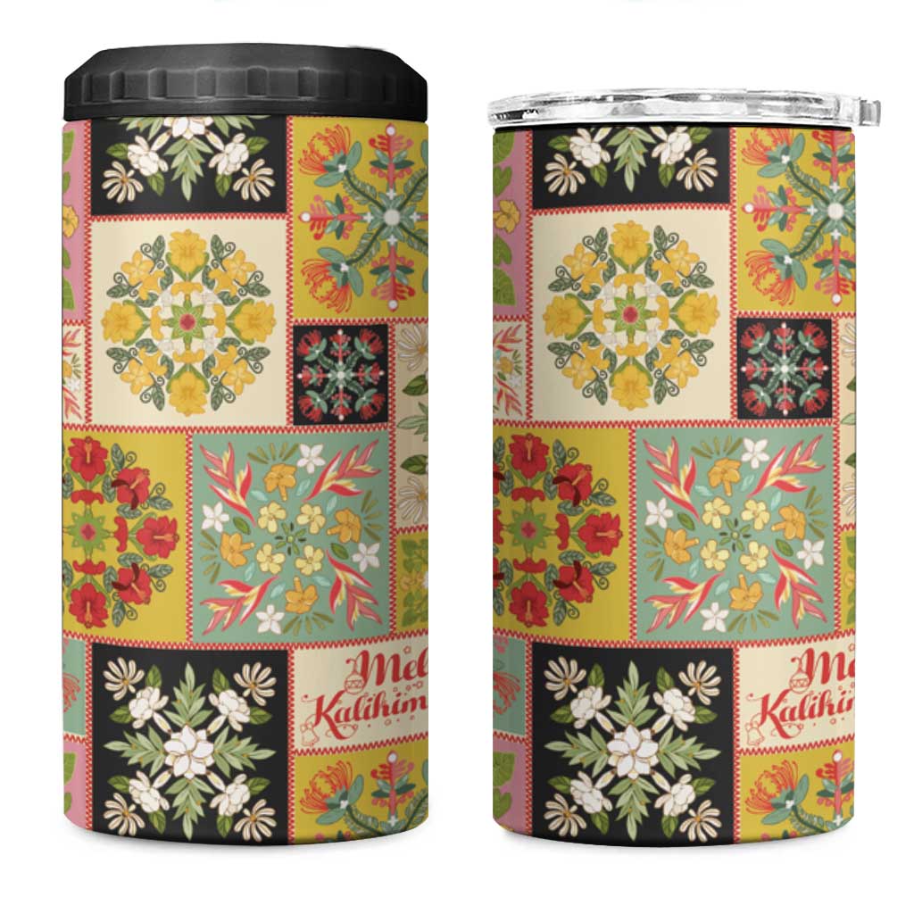 Mele Kalikimaka Hawaii Christmas 4 in 1 Can Cooler Tumbler Melemele Mama Seamless Floral Motif - Polynesian Pride