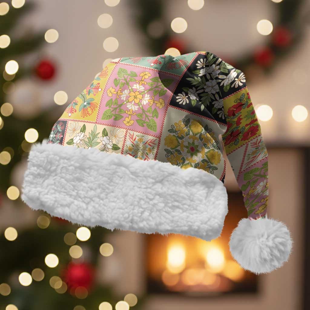 Mele Kalikimaka Hawaii Christmas Santa Hat Melemele Mama Seamless Floral Motif - Polynesian Pride