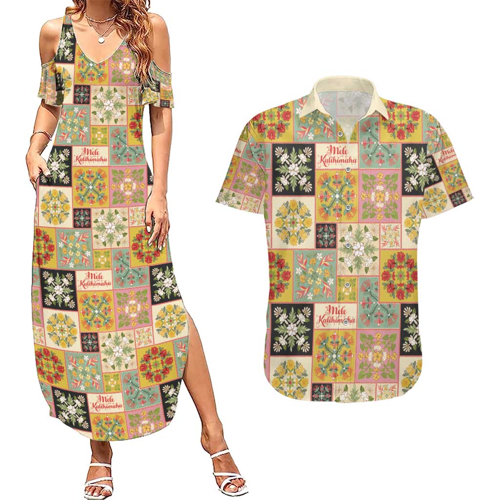 Mele Kalikimaka Hawaii Christmas Couples Matching Summer Maxi Dress and Hawaiian Shirt Melemele Mama Seamless Floral Motif - Polynesian Pride