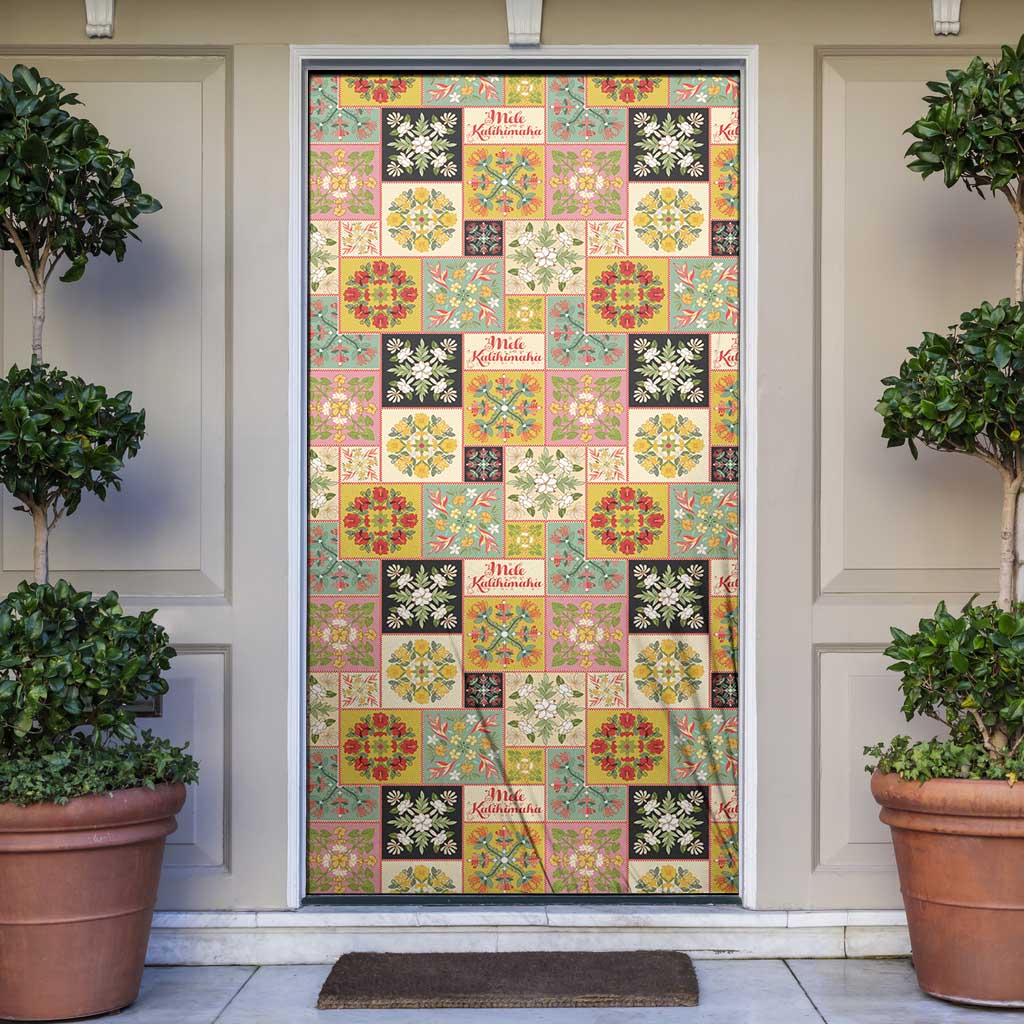 Mele Kalikimaka Hawaii Christmas Door Cover Melemele Mama Seamless Floral Motif - Polynesian Pride