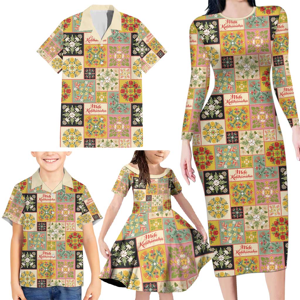 Mele Kalikimaka Hawaii Christmas Family Matching Long Sleeve Bodycon Dress and Hawaiian Shirt Melemele Mama Seamless Floral Motif - Polynesian Pride
