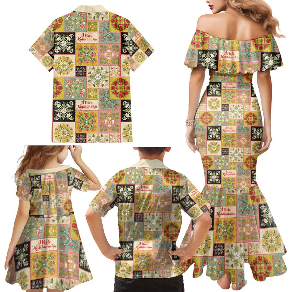 Mele Kalikimaka Hawaii Christmas Family Matching Mermaid Dress and Hawaiian Shirt Melemele Mama Seamless Floral Motif - Polynesian Pride