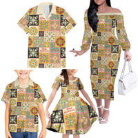 Mele Kalikimaka Hawaii Christmas Family Matching Off The Shoulder Long Sleeve Dress and Hawaiian Shirt Melemele Mama Seamless Floral Motif - Polynesian Pride