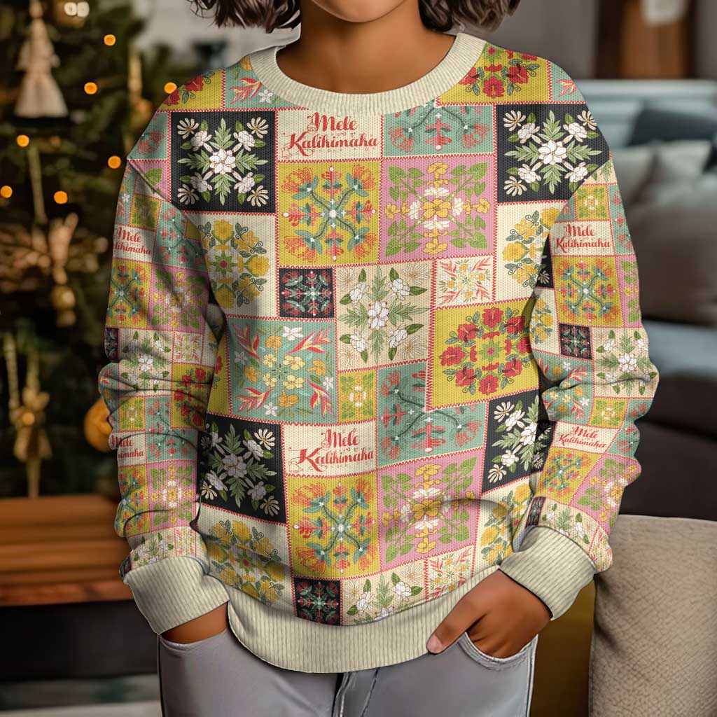Mele Kalikimaka Hawaii Christmas Kid Ugly Christmas Sweater Melemele Mama Seamless Floral Motif - Polynesian Pride