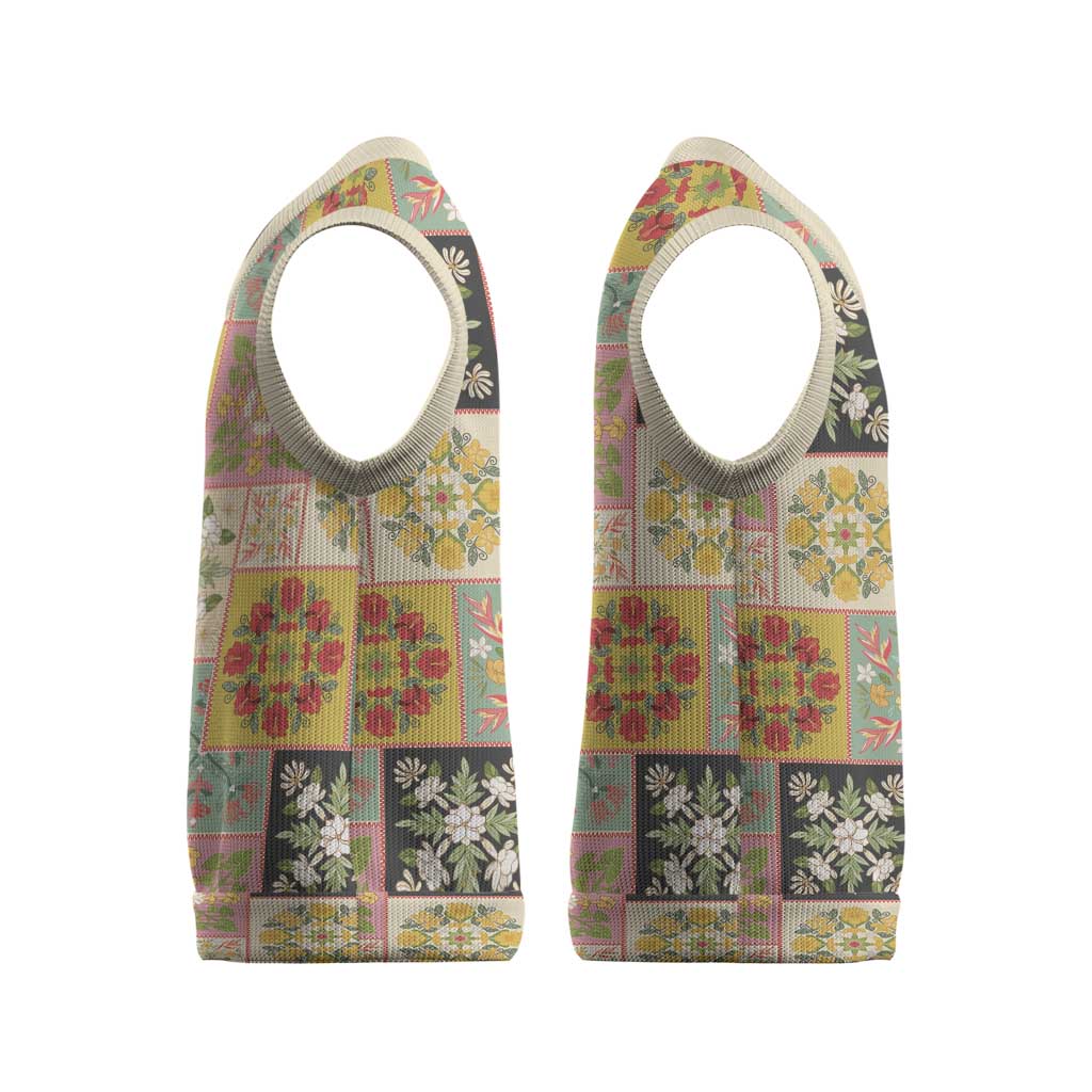 Mele Kalikimaka Hawaii Christmas Knitted V-Neck Vest Melemele Mama Seamless Floral Motif - Polynesian Pride