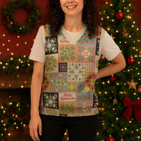 Mele Kalikimaka Hawaii Christmas Knitted V-Neck Vest Melemele Mama Seamless Floral Motif - Polynesian Pride
