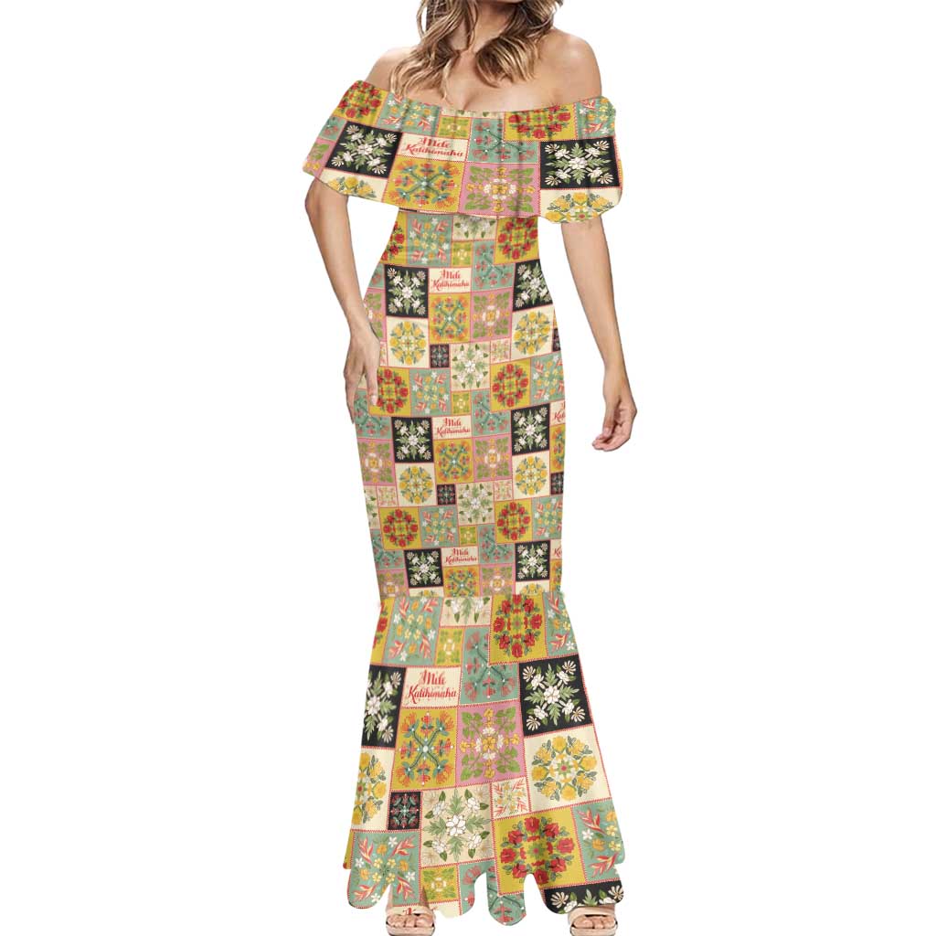 Mele Kalikimaka Hawaii Christmas Mermaid Dress Melemele Mama Seamless Floral Motif - Polynesian Pride