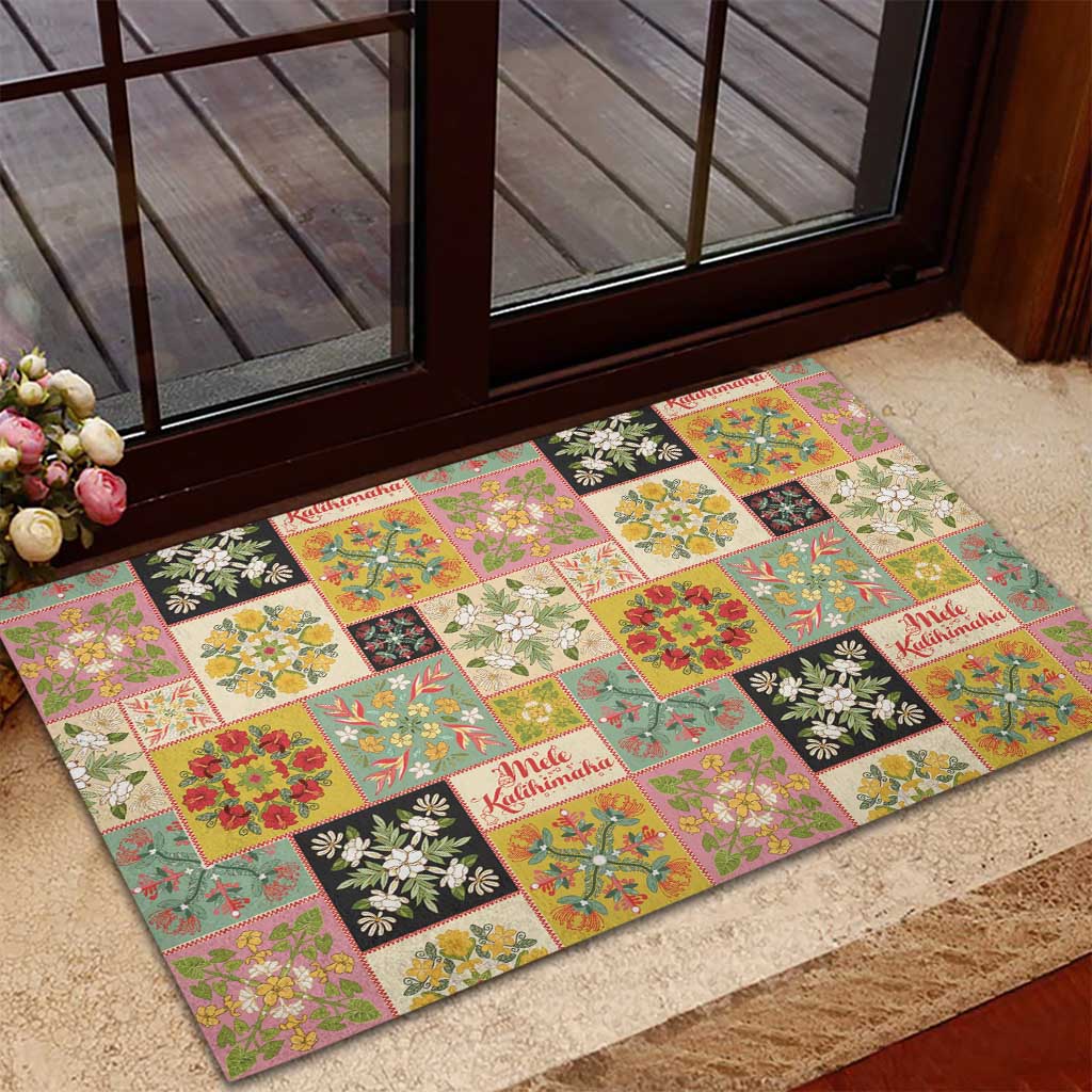 Mele Kalikimaka Hawaii Christmas Rubber Doormat Melemele Mama Seamless Floral Motif - Polynesian Pride