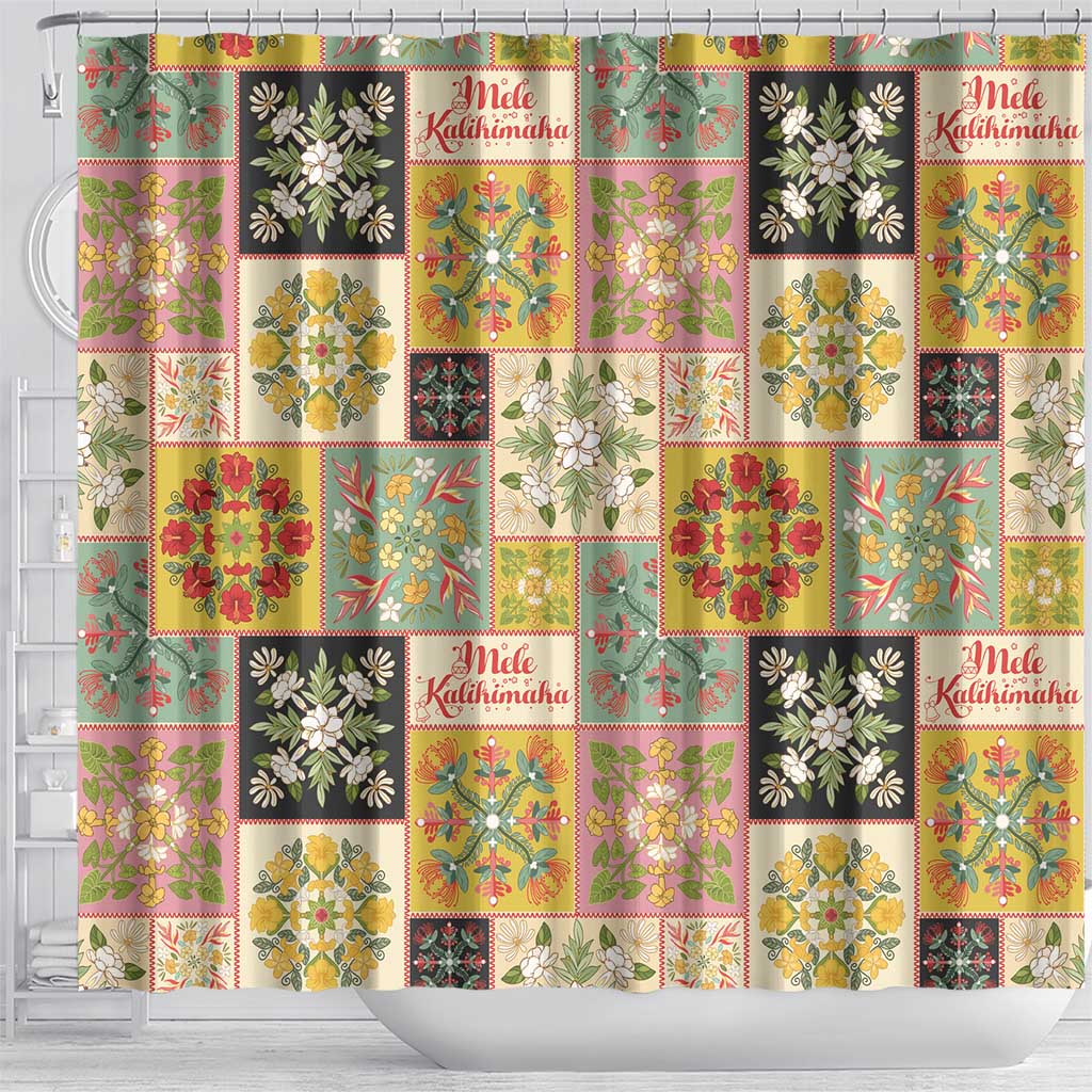 Mele Kalikimaka Hawaii Christmas Shower Curtain Melemele Mama Seamless Floral Motif - Polynesian Pride