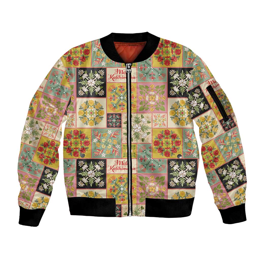 Mele Kalikimaka Hawaii Christmas Sleeve Zip Bomber Jacket Melemele Mama Seamless Floral Motif - Polynesian Pride