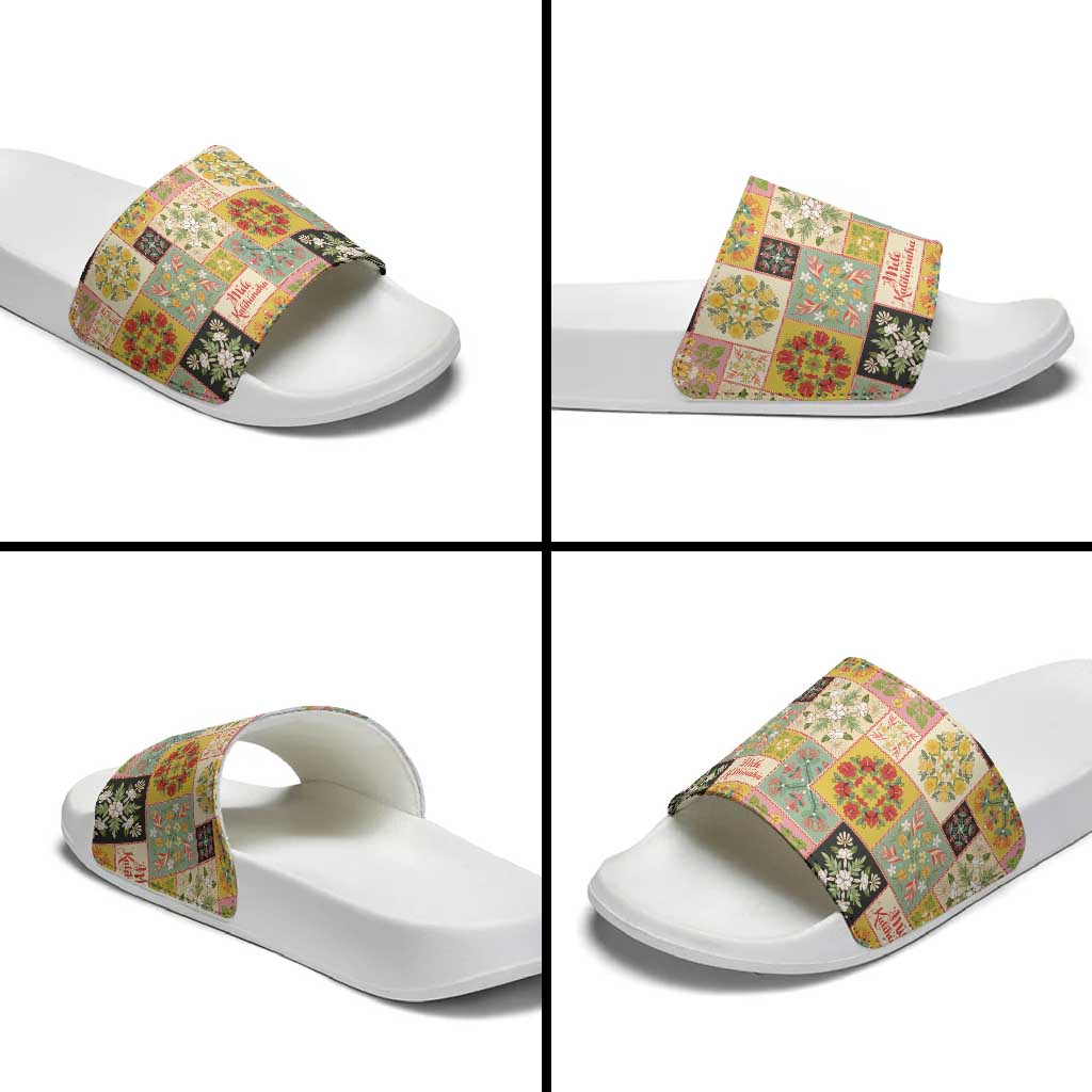 Mele Kalikimaka Hawaii Christmas Slide Sandals Melemele Mama Seamless Floral Motif - Polynesian Pride