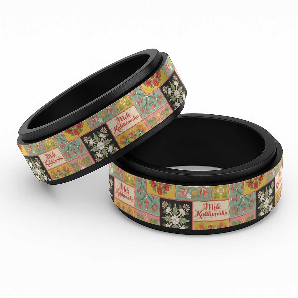 Mele Kalikimaka Hawaii Christmas Spinner Ring Melemele Mama Seamless Floral Motif - Polynesian Pride