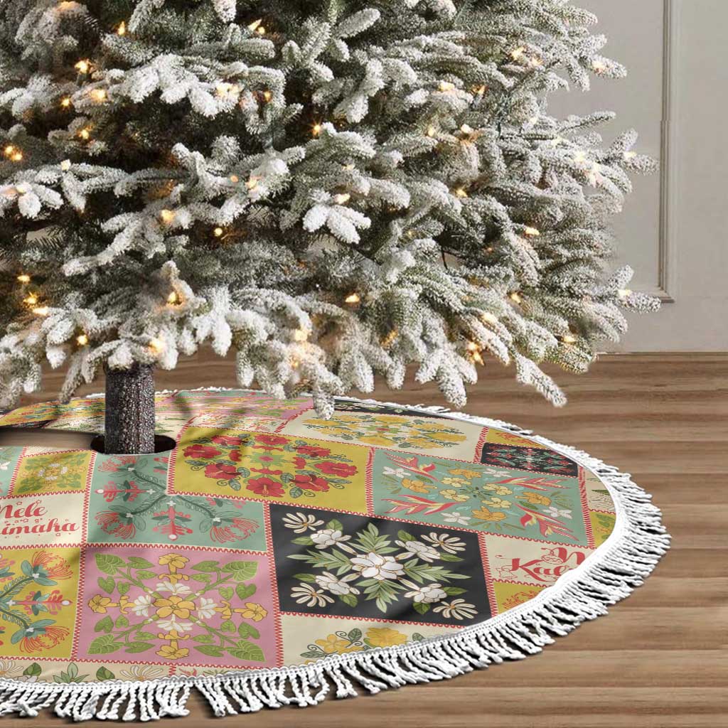 Mele Kalikimaka Hawaii Christmas Tree Skirt Melemele Mama Seamless Floral Motif - Polynesian Pride
