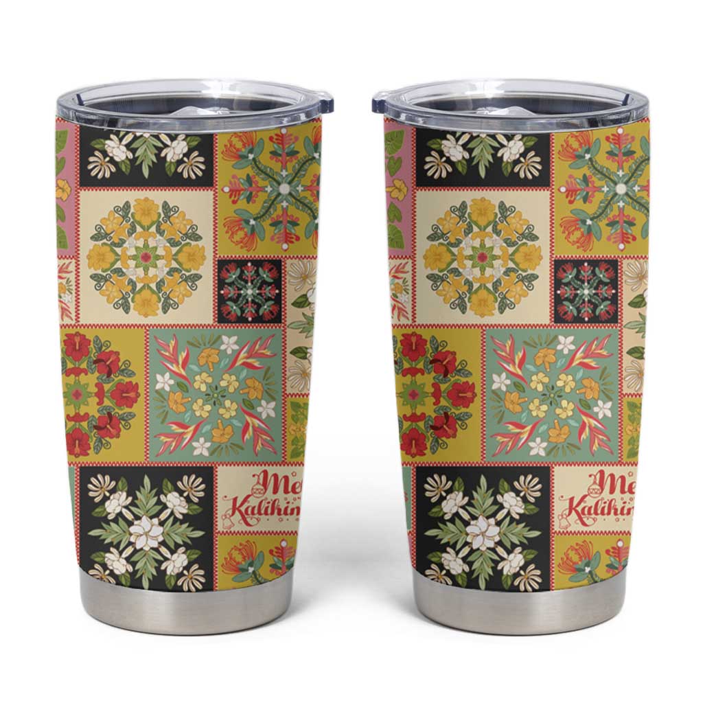 Mele Kalikimaka Hawaii Christmas Tumbler Cup Melemele Mama Seamless Floral Motif - Polynesian Pride