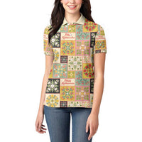 Mele Kalikimaka Hawaii Christmas Women Polo Shirt Melemele Mama Seamless Floral Motif - Polynesian Pride