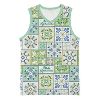 Mele Kalikimaka Hawaii Christmas Basketball Jersey Omaomao Seamless Floral Motif - Polynesian Pride