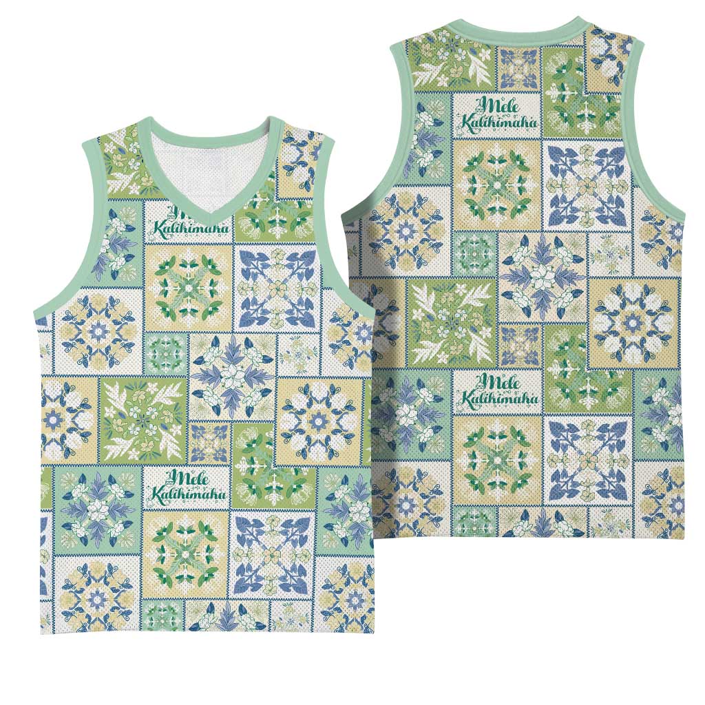 Mele Kalikimaka Hawaii Christmas Basketball Jersey Omaomao Seamless Floral Motif - Polynesian Pride