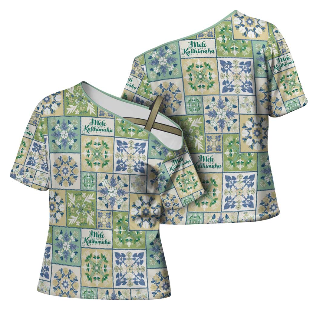 Mele Kalikimaka Hawaii Christmas Cross Shoulder Shirt Omaomao Seamless Floral Motif - Polynesian Pride