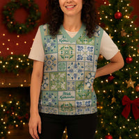 Mele Kalikimaka Hawaii Christmas Knitted V-Neck Vest Omaomao Seamless Floral Motif - Polynesian Pride