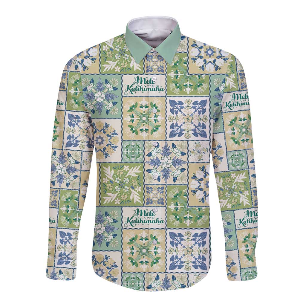 Mele Kalikimaka Hawaii Christmas Long Sleeve Button Shirt Omaomao Seamless Floral Motif - Polynesian Pride