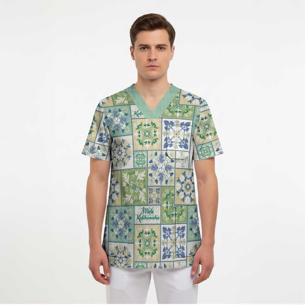 Mele Kalikimaka Hawaii Christmas Scrub Top Omaomao Seamless Floral Motif - Polynesian Pride