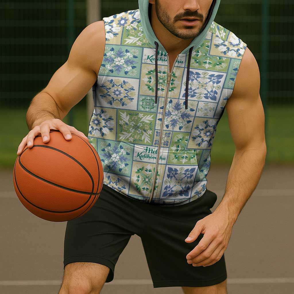 Mele Kalikimaka Hawaii Christmas Sleeveless Zip Hoodie Omaomao Seamless Floral Motif - Polynesian Pride