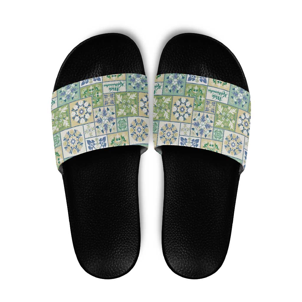 Mele Kalikimaka Hawaii Christmas Slide Sandals Omaomao Seamless Floral Motif - Polynesian Pride