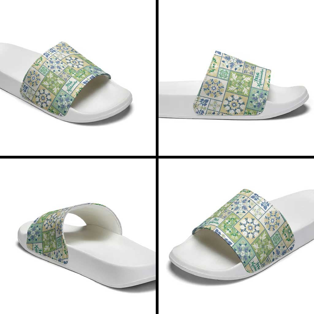 Mele Kalikimaka Hawaii Christmas Slide Sandals Omaomao Seamless Floral Motif - Polynesian Pride