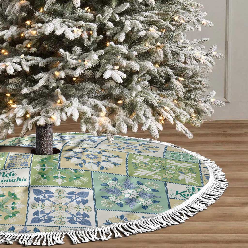 Mele Kalikimaka Hawaii Christmas Tree Skirt Omaomao Seamless Floral Motif - Polynesian Pride