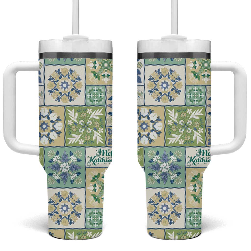Mele Kalikimaka Hawaii Christmas Tumbler With Handle Omaomao Seamless Floral Motif - Polynesian Pride