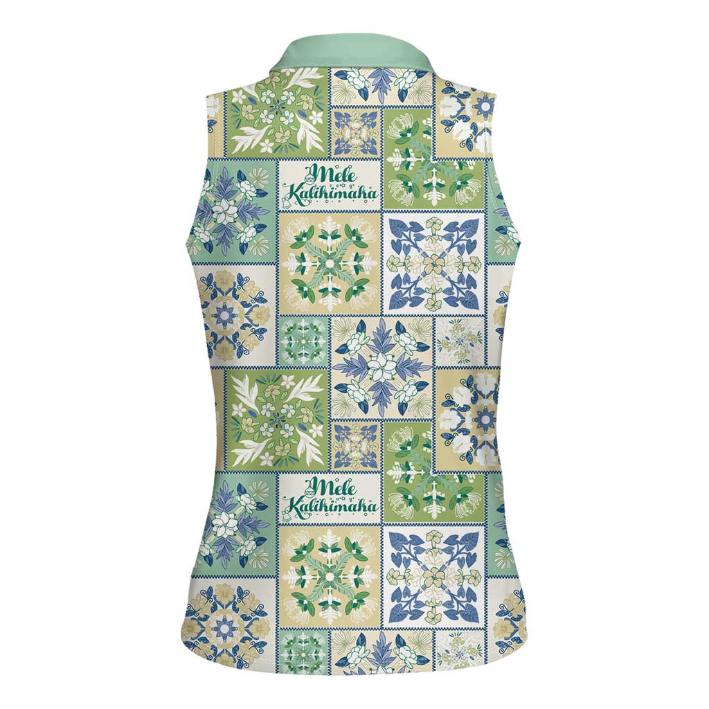 Mele Kalikimaka Hawaii Christmas Women Sleeveless Polo Shirt Omaomao Seamless Floral Motif - Polynesian Pride