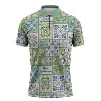 Mele Kalikimaka Hawaii Christmas Zipper Polo Shirt Omaomao Seamless Floral Motif - Polynesian Pride