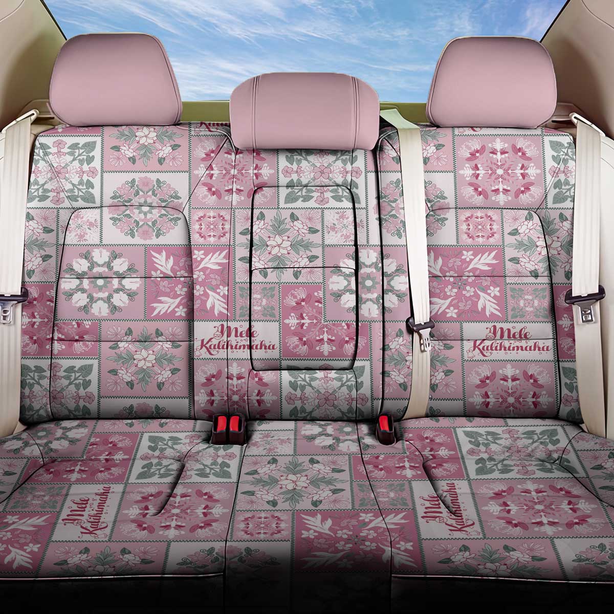 Mele Kalikimaka Hawaii Christmas Back Car Seat Cover Akala Seamless Floral Motif - Polynesian Pride