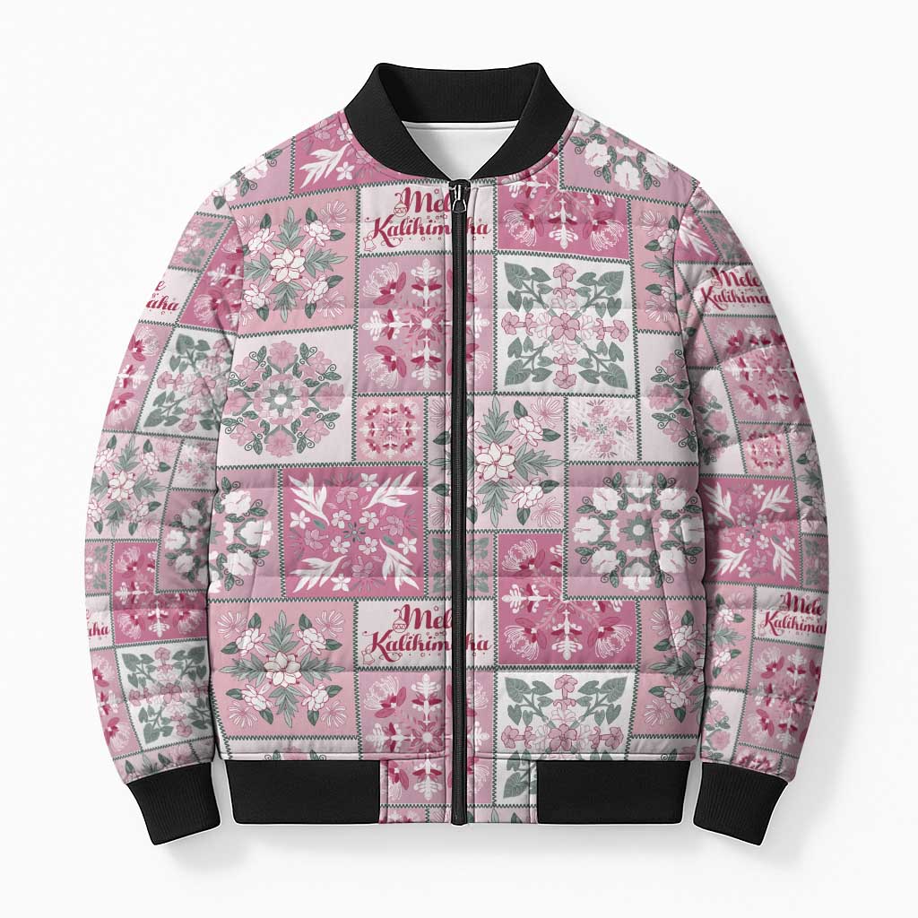 Mele Kalikimaka Hawaii Christmas Bomber Puffer Jacket Akala Seamless Floral Motif - Polynesian Pride