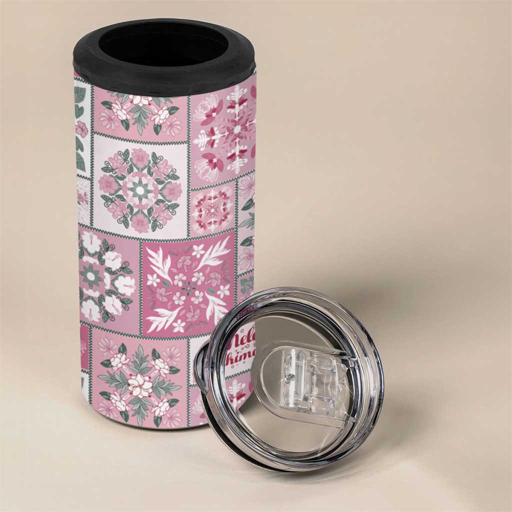 Mele Kalikimaka Hawaii Christmas 4 in 1 Can Cooler Tumbler Akala Seamless Floral Motif - Polynesian Pride
