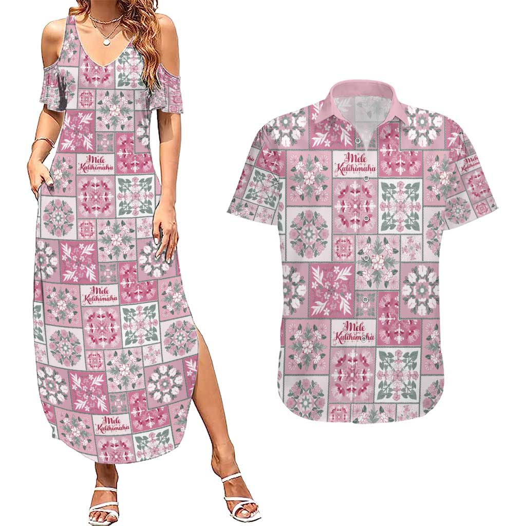 Mele Kalikimaka Hawaii Christmas Couples Matching Summer Maxi Dress and Hawaiian Shirt Akala Seamless Floral Motif - Polynesian Pride