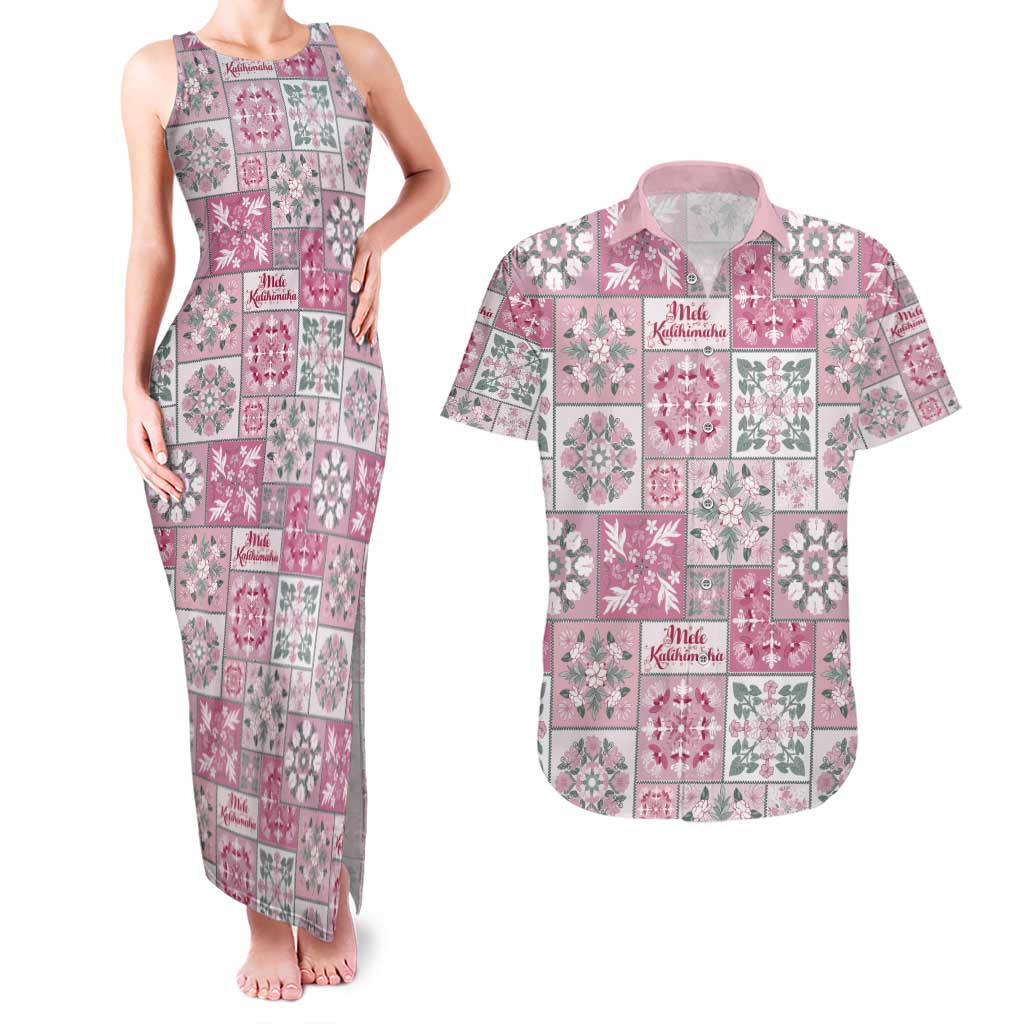 Mele Kalikimaka Hawaii Christmas Couples Matching Tank Maxi Dress and Hawaiian Shirt Akala Seamless Floral Motif - Polynesian Pride