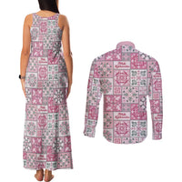 Mele Kalikimaka Hawaii Christmas Couples Matching Tank Maxi Dress and Long Sleeve Button Shirt Akala Seamless Floral Motif - Polynesian Pride