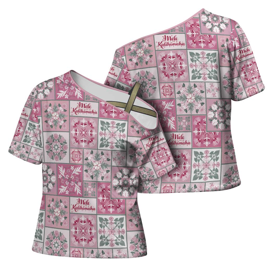 Mele Kalikimaka Hawaii Christmas Cross Shoulder Shirt Akala Seamless Floral Motif - Polynesian Pride