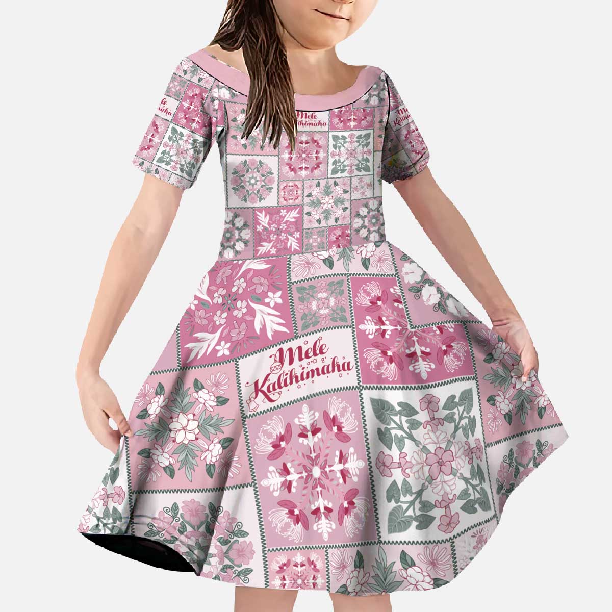 Mele Kalikimaka Hawaii Christmas Family Matching Off The Shoulder Long Sleeve Dress and Hawaiian Shirt Akala Seamless Floral Motif - Polynesian Pride