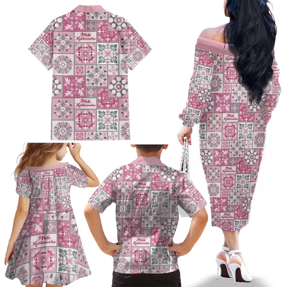 Mele Kalikimaka Hawaii Christmas Family Matching Off The Shoulder Long Sleeve Dress and Hawaiian Shirt Akala Seamless Floral Motif - Polynesian Pride