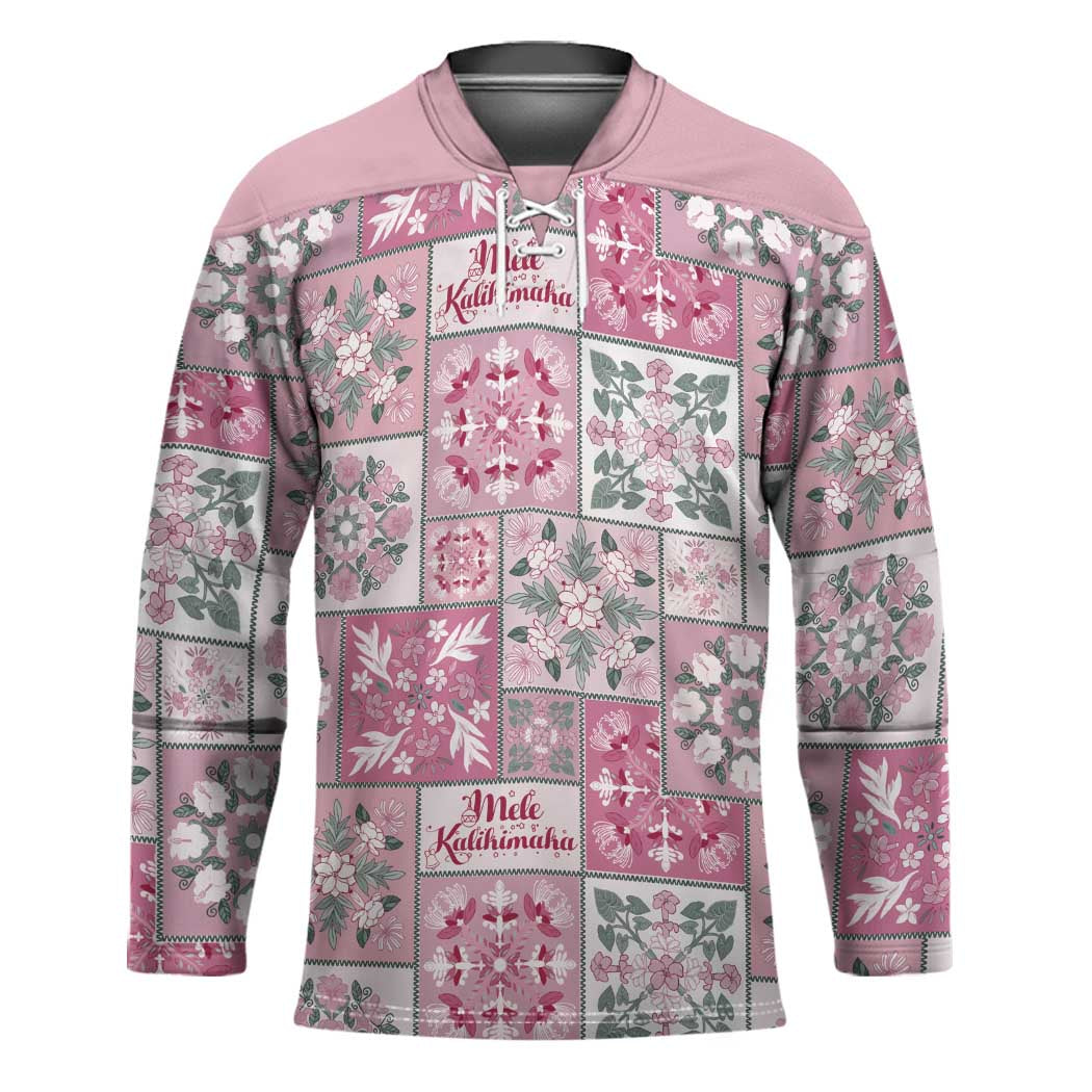 Mele Kalikimaka Hawaii Christmas Hockey Jersey Akala Seamless Floral Motif - Polynesian Pride