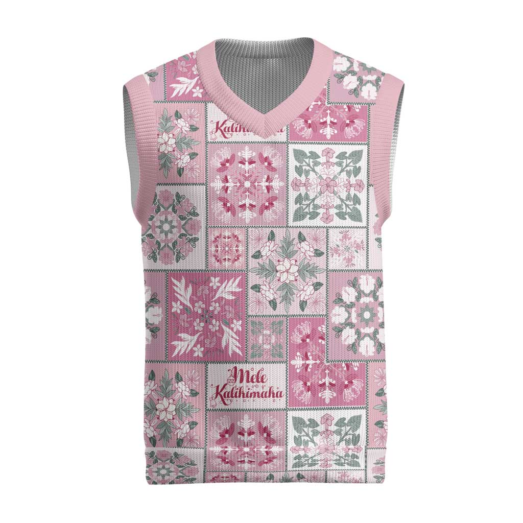 Mele Kalikimaka Hawaii Christmas Knitted V-Neck Vest Akala Seamless Floral Motif - Polynesian Pride