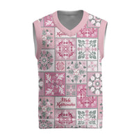 Mele Kalikimaka Hawaii Christmas Knitted V-Neck Vest Akala Seamless Floral Motif - Polynesian Pride