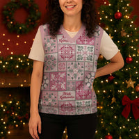 Mele Kalikimaka Hawaii Christmas Knitted V-Neck Vest Akala Seamless Floral Motif - Polynesian Pride