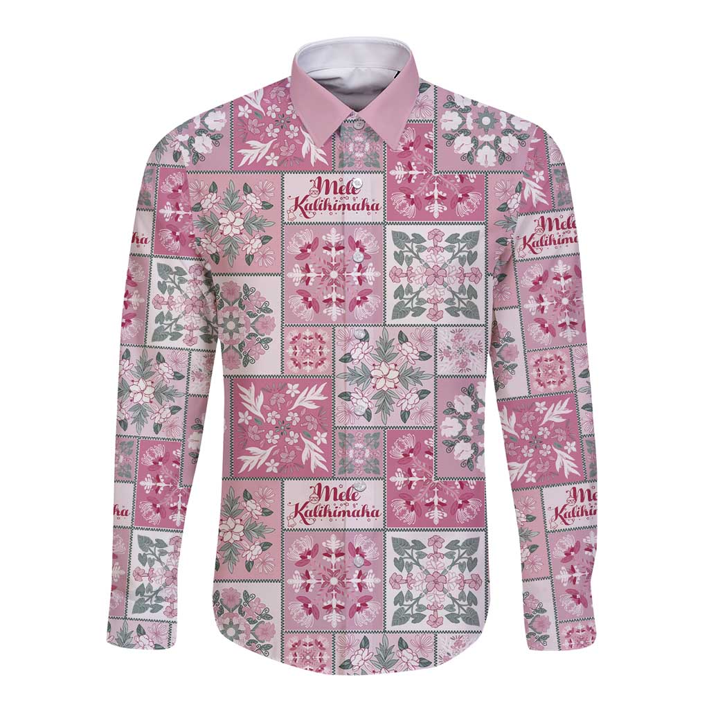 Mele Kalikimaka Hawaii Christmas Long Sleeve Button Shirt Akala Seamless Floral Motif LT9 Unisex Pink - Polynesian Pride