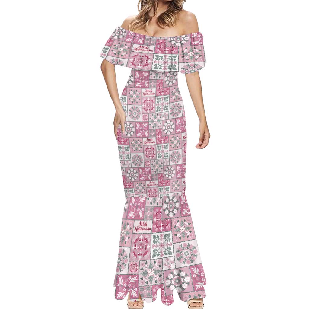 Mele Kalikimaka Hawaii Christmas Mermaid Dress Akala Seamless Floral Motif - Polynesian Pride