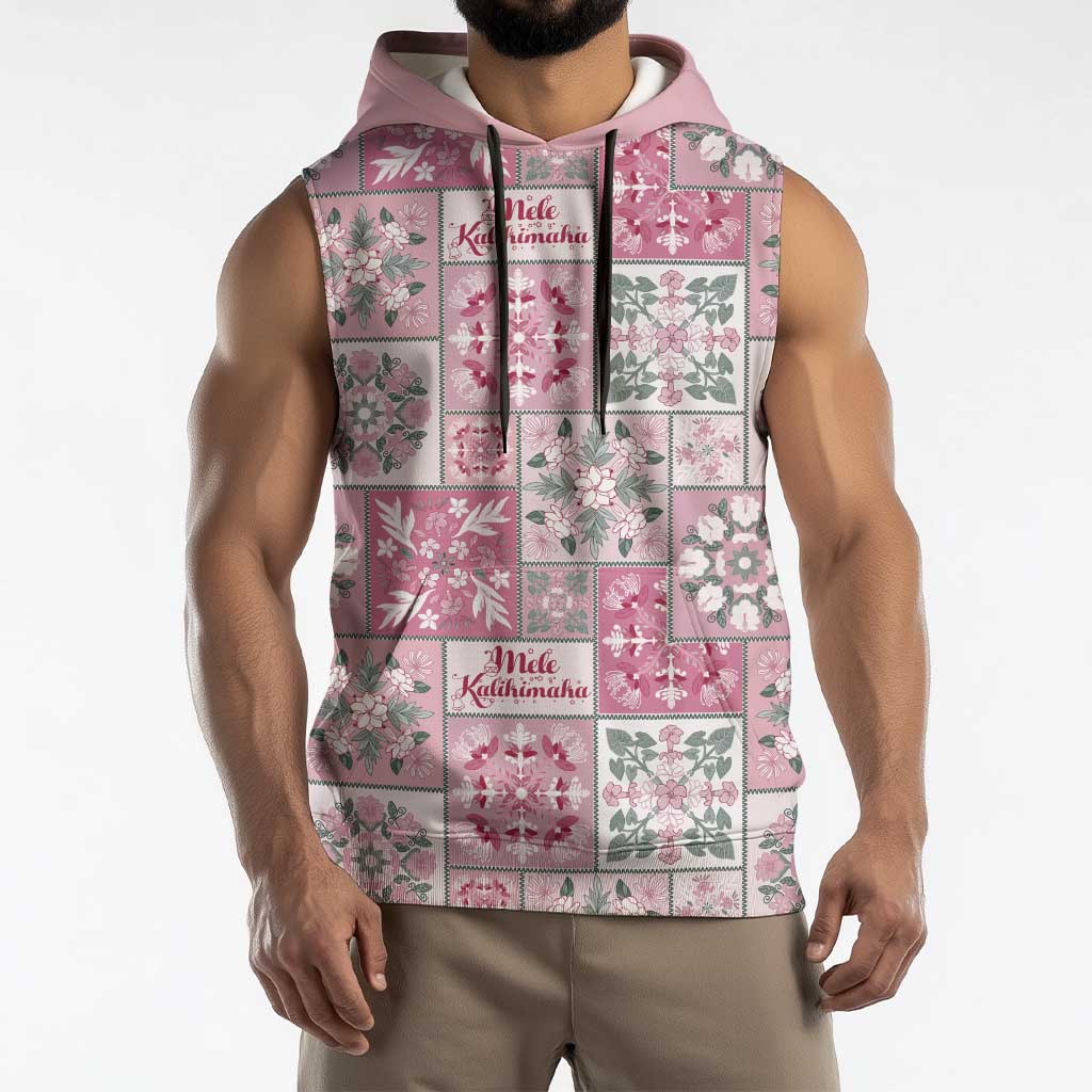 Mele Kalikimaka Hawaii Christmas Sleeveless Hoodie Akala Seamless Floral Motif - Polynesian Pride