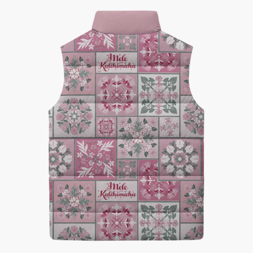 Mele Kalikimaka Hawaii Christmas Sleeveless Puffer Jacket Akala Seamless Floral Motif - Polynesian Pride